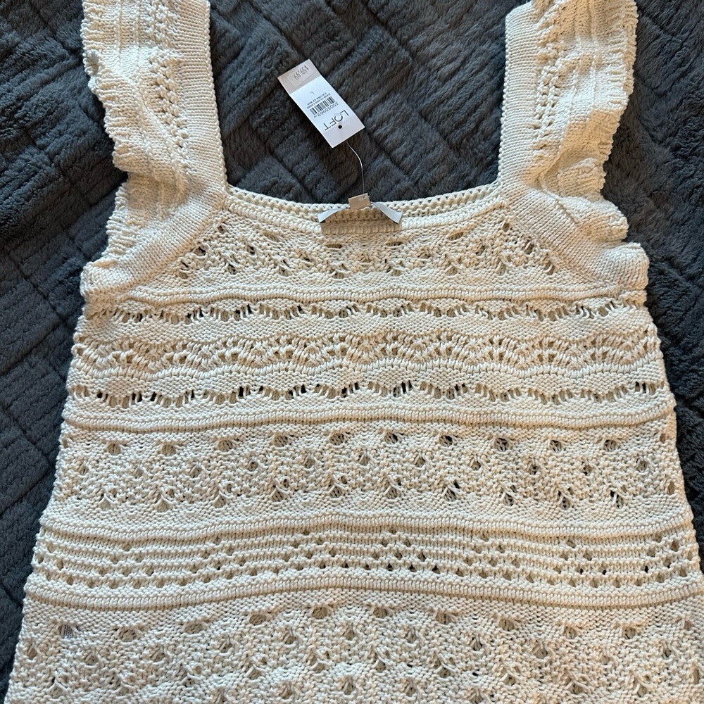 Ann Taylor LOFT Cream Crochet Knit Tank Top NWT